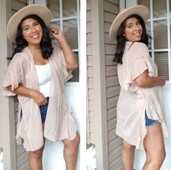 CREAM RUFFLED CASCADE CARDIGAN - Picture 11 of 11